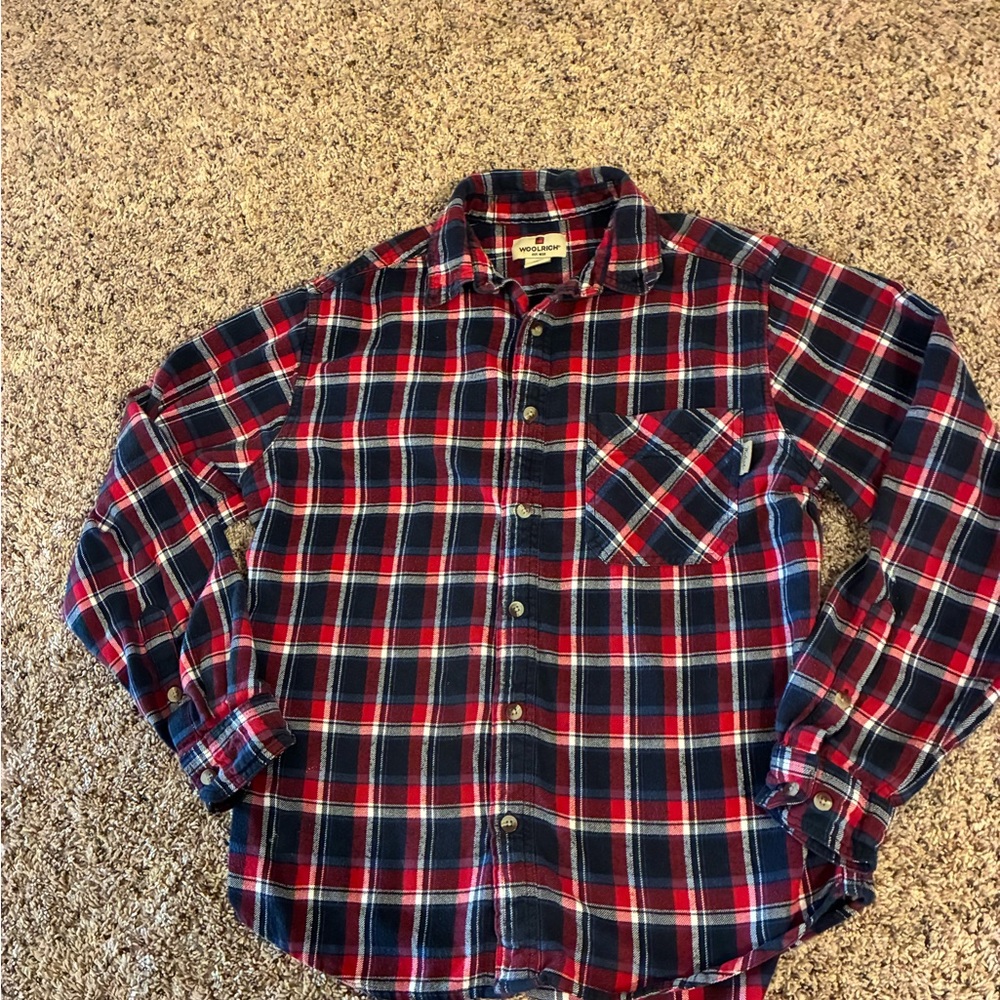 Woolrich Red, white, Blue Plaid Men's button up Shirt cotton flannel size Med US